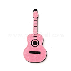 Forme de guitare acrylique gros pendentifs, avec de la poudre de paillettes, rose, 64x26x4.5mm, Trou: 1.5mm