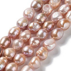 Natural Cultured Freshwater Pearl Beads Strands, Two Side Polished, Grade 4A, PeachPuff, 10~12x9~10x7~9mm, Hole: 0.6mm, about 32pcs/strand, 13.78''(35~35.5cm)