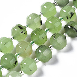 Hilos de abalorios de jade blanco natural, imitación prehnita, con abalorios de la semilla, facetados, polígono, 10x9.5mm, agujero: 1.2 mm, aproximamente 32~33 pcs / cadena, 14.76 pulgada ~ 15.28 pulgadas (37.5 cm ~ 38.8 cm)