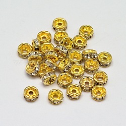 Gestell Messing Strass Perle Spacer, Rondell, golden, 4x2 mm, Bohrung: 1 mm