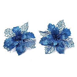 Fleur artificielle à paillettes en plastique, pour les décorations d'arbres de Noël, bleu royal, 160~165x160~165x40mm