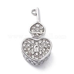 Perles européennes en 304 acier inoxydable, Perles avec un grand trou   , avec strass, cœur et la clé, cristal, cœur: 11x11.5x7 mm, clé: 13x6x2 mm, Trou: 4mm