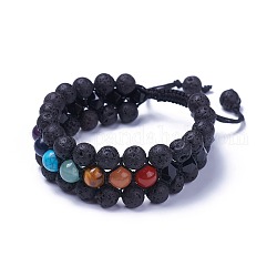 Chakra Jewelry, Adjustable Natural & Synthetic Mixed Stone Braided Bead Bracelets, with Nylon Cord, 2-1/8 inch~3 inch(5.5~7.3cm)