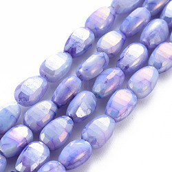 Mèches de perles de verre craquelé peintes au four opaque, facette, de couleur plaquée ab , graines de melon, bleu ardoise moyen, 9x6x4.5mm, Trou: 1.2mm, Environ 50 pcs/chapelet, 17.32 pouces (44 cm)