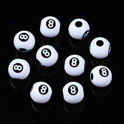 Opaque Acrylic Beads, Round with Number 8, White, 11.5x10.5mm, Hole: 3.5mm