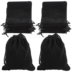 Beebeecraft 20 шт. прямоугольные бархатные мешочки на шнурке, мешки для подарков на рождество, чёрные, 12x10 см