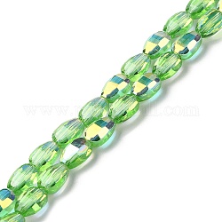 Transparentes perles de verre de galvanoplastie brins, de couleur plaquée ab , facette, larme, vert clair, 9x6.2x5mm, Trou: 1.2mm, Environ 71 pcs/chapelet, 25'' (63.5 cm)