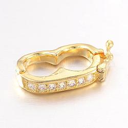 Brass Micro Pave Cubic Zirconia Twister Clasps, Nickel Free & Lead Free, Golden,  19.5x9.5x3mm, Hole: 7x7mm