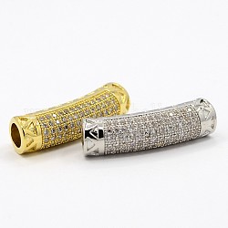 Bijoux cz micro cuivres ouvrent zircone cubique creux perles de tube incurvé, perles de nouilles en tube courbé, clair, couleur mixte, 24x6mm, Trou: 4mm