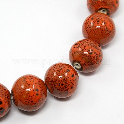 Handmade Fancy Antique Glazed Porcelain Ceramic Round Beads Strands, Red, 20~21mm, Hole: 2mm, , about 20pcs/strand, 14.96inch