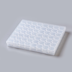 Contenants de perles en plastique, amovible, 56 compartiments, rectangle, clair, 21.2x18.4x2.7 cm, compartiments: 2.2x2.4cm, 56 compartiments / boîte