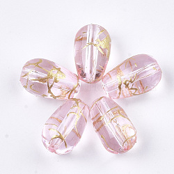 Drawbench Glass Beads, teardrop, Pink, 13x8mm, Hole: 1mm