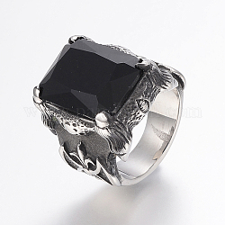 304 anelli in acciaio inox, con zirconi, rettangolo, nero, 18mm