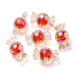 Placage uv perles acryliques irisées arc-en-ciel, perle bicolore en perle, candy, rouge-orange, 15.5x29x15mm, Trou: 3mm