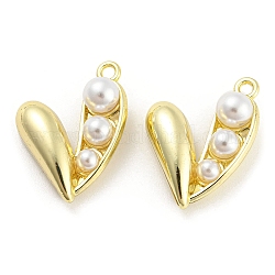 Aleación con colgantes de perlas de imitación de plástico ABS., charm de corazón, dorado, 22x17x7.5mm, agujero: 1.8 mm