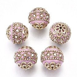 Perles Indonésiennes manuelles, avec les accessoires en métal, ronde, or clair, rose, 19.5x19mm, Trou: 1mm