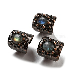 Oval Natural Labradorite Open Cuff Rings, Red Copper Tin Finger Ring, Cadmium Free & Lead Free, Inner Diameter: 16.5~17mm