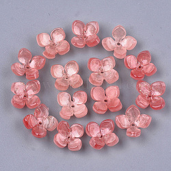 Perlenkappen aus Celluloseacetat (Harz), 4-Blütenblatt, Blume, Orangerosa, 14x14x6 mm, Bohrung: 1.2 mm