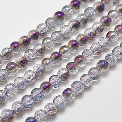 Hebras de perlas de cuarzo craquelado sintético electrochapa, Redondo medio arco iris plateado, púrpura, 10mm, agujero: 1 mm, aproximamente 40 pcs / cadena, 15.7 pulgada