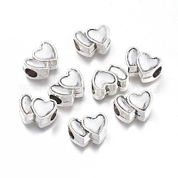 Heart Alloy European Large Hole Beads, Antique Silver, 10x14x7mm, Hole: 5mm