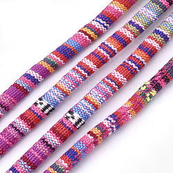 Ethnic Style Cloth Cords, with Cotton Cord Inside, Colorful, 6.5~7x5mm, about 109.36 yards(100m)/bundle