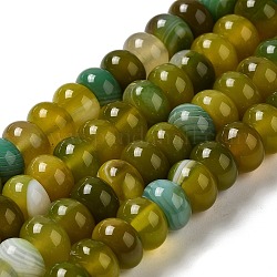 Chapelets de perles d'agate naturelle, teints et chauffée, rondelle, olive, 8~8.5x4.5~5.5mm, Trou: 1.4mm, Environ 41 pcs/chapelet, 7.40~7.48'' (18.8~19 cm)