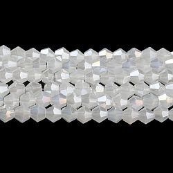 Perle imitazione giada vetro placca fili, ab colore placcato, sfaccettato, bicono, bianco, 4x4mm, Foro: 0.8 mm, circa 87~98pcs/filo, 12.76~14.61 pollice (32.4~37.1 cm)