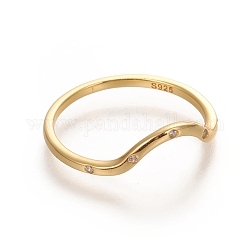 925 anillo ondulado de plata de ley, con un claro zirconia cúbico, s925 tallada, dorado, nosotros tamaño 7 1/4 (17.5 mm), 1.5mm