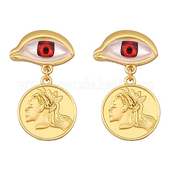 Ohrhänger aus goldener Zinklegierung, Auge mit Mensch, rot, 43x25 mm