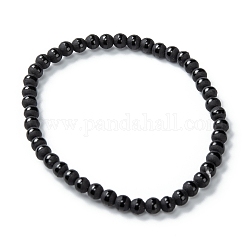 Perle di vetro smerigliato si estendono bracciali, tondo con motivo a cerchio, nero, perline: 4 mm, diametro interno: 2-1/8 pollice (5.3 cm)