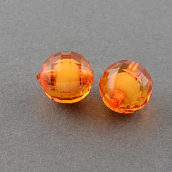Perles en acrylique transparente, Perle en bourrelet, facette, ronde, rouge-orange, 12mm, Trou: 2mm, environ 580 pcs/500 g