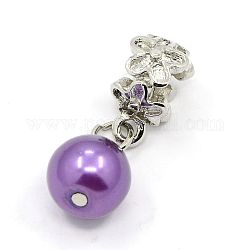 Large Hole Platinum Plated Alloy European Dangle Charms, with Round Acrylic Beads, Dark Orchid, 28mm, Hole: 5mm