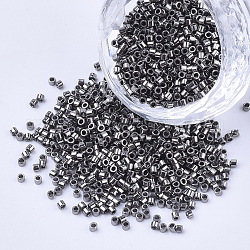 Perline di semi del cilindro della placca, taglia uniforme, colori metallici, grigio, 1.5~2x1~2mm, Foro: 0.8 mm, circa 4000pcs/scatola, su 50 g / borsa