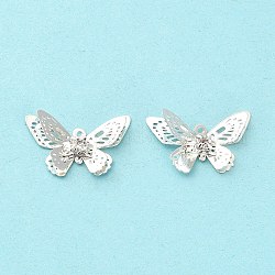 Латунные подвески, со стразами, очарование бабочки, серебряные, 12.5x20.5x4 мм, отверстие : 0.9 мм