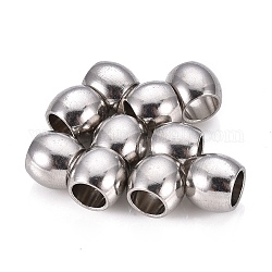201 perline europei in acciaio inox, perline con foro grande, barile, colore acciaio inossidabile, 10x8mm, Foro: 6 mm