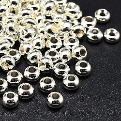 Laiton rondes plat séparateurs perles, couleur argentée, 6x4mm, Trou: 2mm
