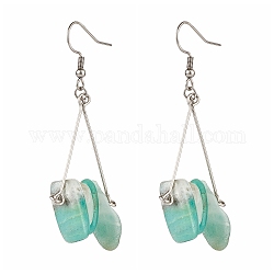 Natural Amazonite Chip Beads Dangle Earrings for Girl Women, Triangle 316 Surgical Stainless Steel Earrings, Stainless Steel Color, 67mm, Pin: 0.7mm