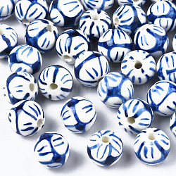 手作りの陶器ビーズ  青と​​白の磁器  ラウンド  ブルー  12mm  穴：2mm