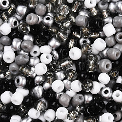 Perles de rocailles en verre de couleurs intérieures opaques et transparentes, trou rond, ronde, couleur mixte, noir, 4mm, Trou: 1.4~1.5mm