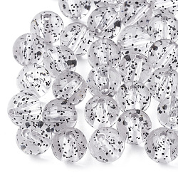 Perles en acrylique transparente, avec de la poudre de paillettes, ronde, noir, 10mm, trou: 1.8 mm, environ 960 pcs / 500 g