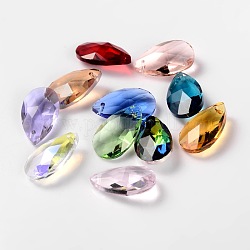 Faceted Teardrop Glass Pendants, Mixed Color, 22x13x7mm, Hole: 1mm