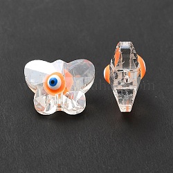 Cuentas de mariposa de vidrio mal de ojo, con esmalte, facetados, color de ab chapado, naranja, 12x15x9mm, agujero: 1.2 mm