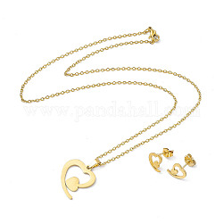304 set di gioielli da donna in acciaio inossidabile, collane pendenti e orecchini, cuore, oro, 17.52 pollice (44.5 cm), 8.5x8mm, ago :0.6mm
