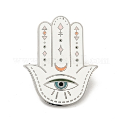 Hamsa-Hand mit Emaille-Anstecknadel des bösen Blicks, Abzeichen aus platinierter Legierung für Rucksackkleidung, weiß, 35x28x1.5 mm