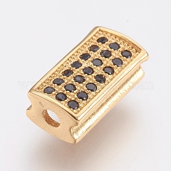 Perles de zircone cubique micro pave en Laiton, sans plomb et sans cadmium, rectangle, noir, or, 11x6x4mm, Trou: 1.5mm