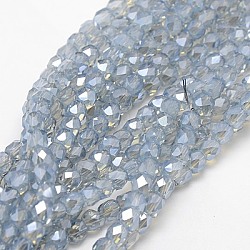 Electroplate Glass Beads Strands, Half Plated, Faceted, Cube, Light Blue, 4x4x4mm, Hole: 1mm, about 100pcs/strand, 15.7 inch