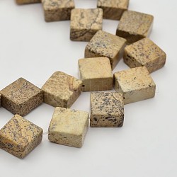 Rhombus Natural Picture Jasper Beads Strands, 12x12x5mm, Hole: 1mm, about 34pcs/strand, 15.7inch