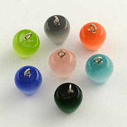 Cat Eye Pendants with Platinum Plated Iron Findings, Apple, Mixed Color, 14.5x11mm, Hole: 2mm