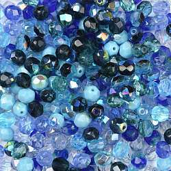 Perle di vetro ceco lucidate a fuoco, sfaccettato, ananas, blu, 6x5.5~6mm, Foro: 1.2 mm, circa 360pcs/scatola
