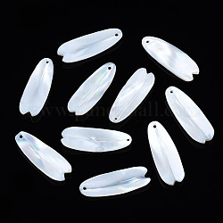 Pendentifs de coquillages d'eau douce naturelle, Pétalin, blanc, 27~28x10x1.5~3mm, Trou: 1.2mm